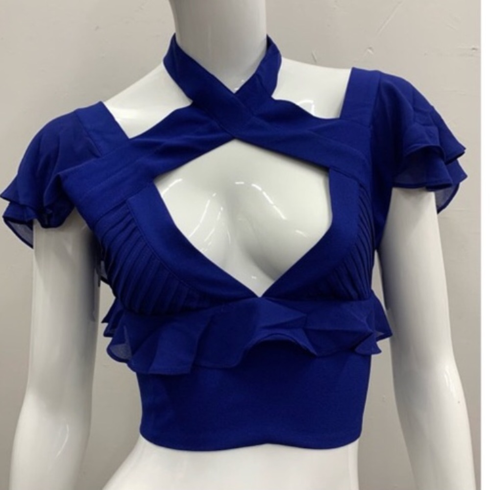 NEW Nasty Gal Blue Silk Crop Top